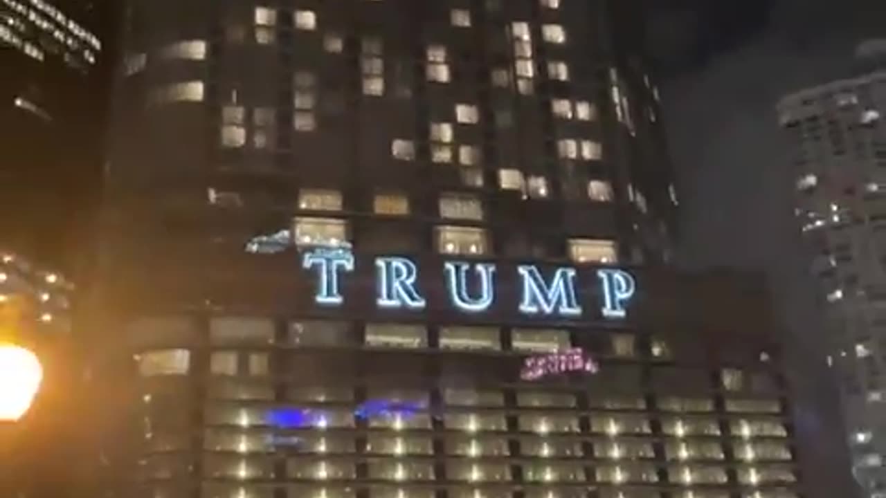 ‘Project 2025 HQ’ is projected on Trump Tower in Chicago ahead of the Democratic National Convention