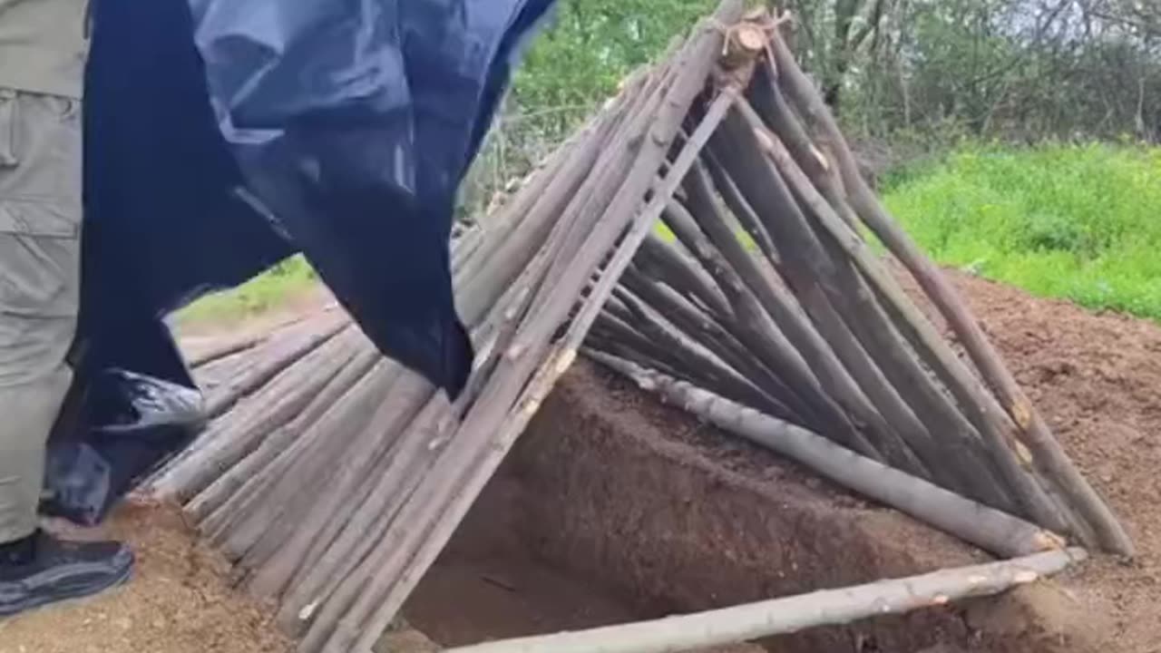 Survival tactics in jungle , building house in jungle