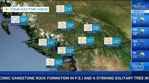 National forecast: There are rainfall warnings in Atlantic Canada and drought conditions in the west