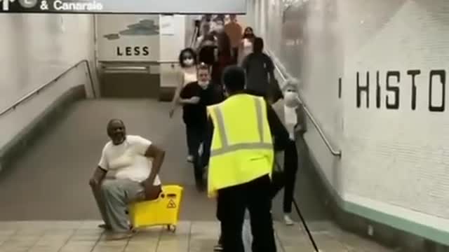 Janitor is surprised for the savage guy