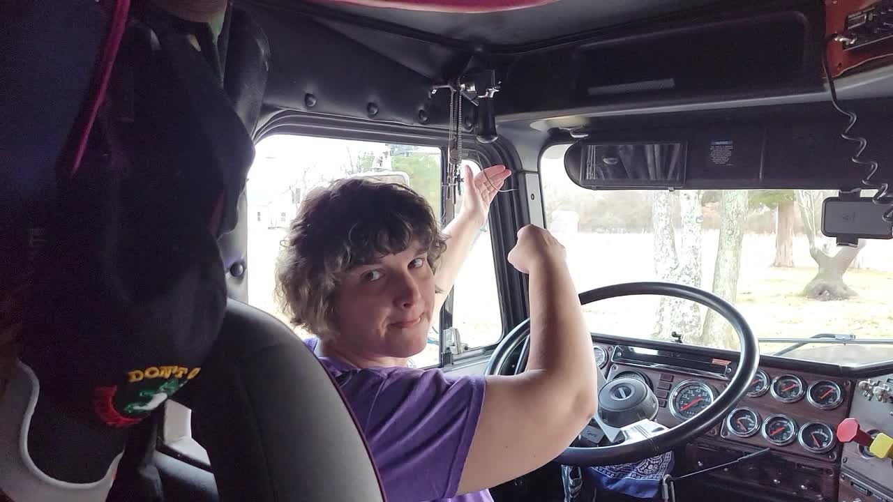 CLIMBING UP INSIDE THE FREIGHTLINER: READY TO LEAVE OUT