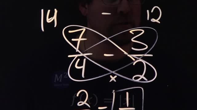 The Butterfly Method for Subtracting Fractions | 7/4-3/2 | Minute Math Tricks Part 142 #shorts