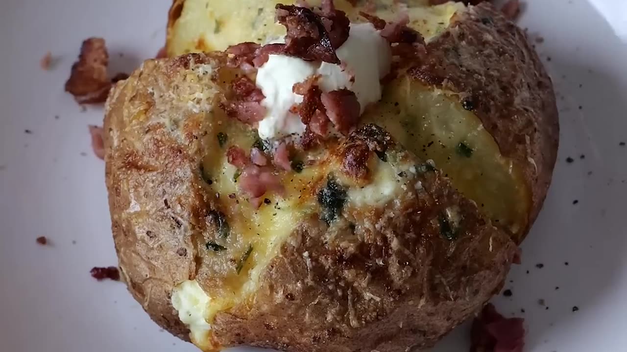 Cream cheese & garlic butter stuffed baked potato