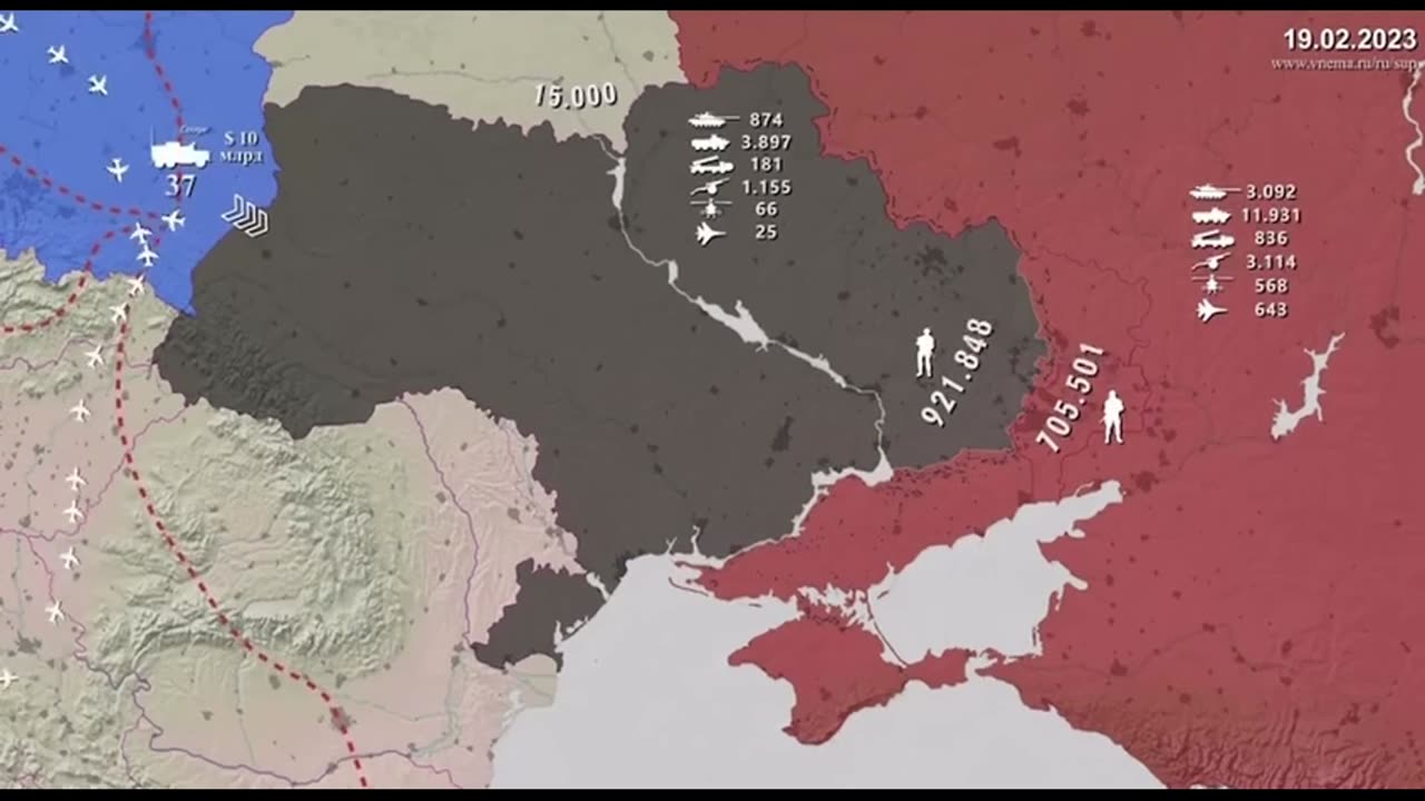 Video infographic demonstrating the balance of power between the RF Armed Forces and the UAF