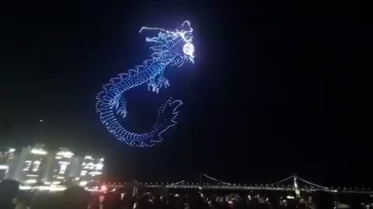 Incredible drone show, dragon and the moon technology and art at its best