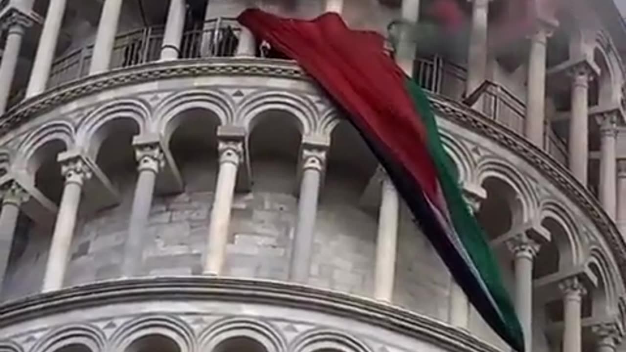 Palestinian flag is flown from the Tower of Pisa, Italy.