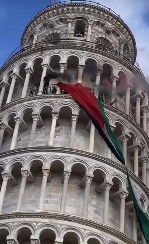 Palestinian flag is flown from the Tower of Pisa, Italy.