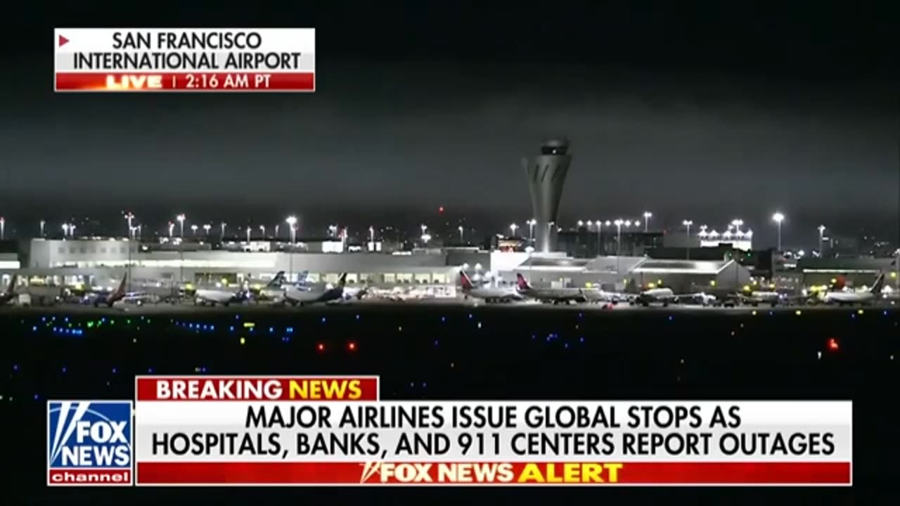 Major airlines issue global stops as hospitals, banks, 911 centers report outages