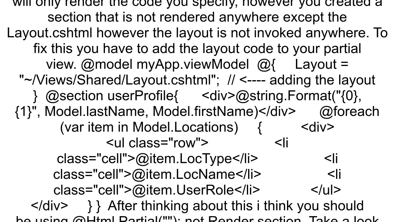 How to render MVC child Action PartialView into Layout RenderSection