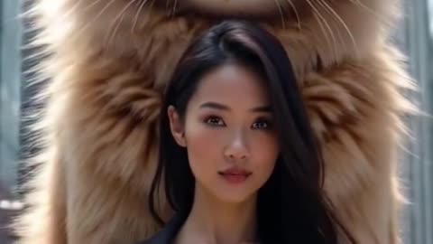 Cats walking ,ai Girls and Big Cat generated video, Cute Happy, #cat #catlovers