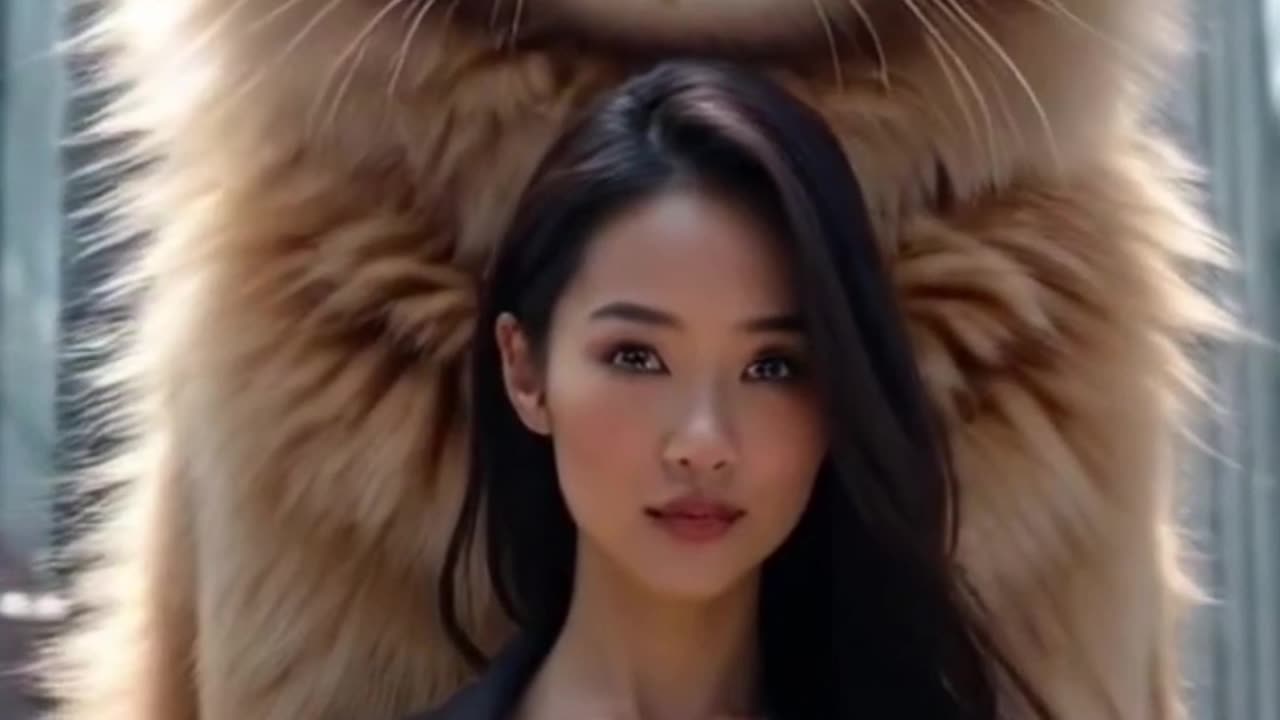 Cats walking ,ai Girls and Big Cat generated video, Cute Happy, #cat #catlovers