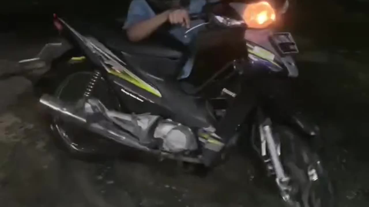 The motorcycle spins