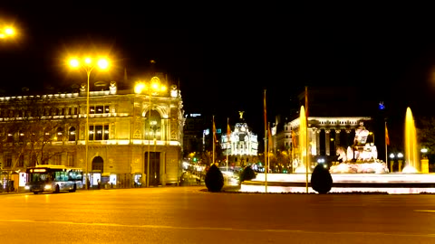 Roundabout fountain with traffic in European city