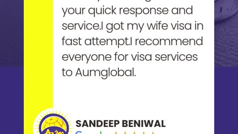 Thank you, Mr. Sandeep Beniwal, for this wonderful review | AUM Global Migration | #googlereviews