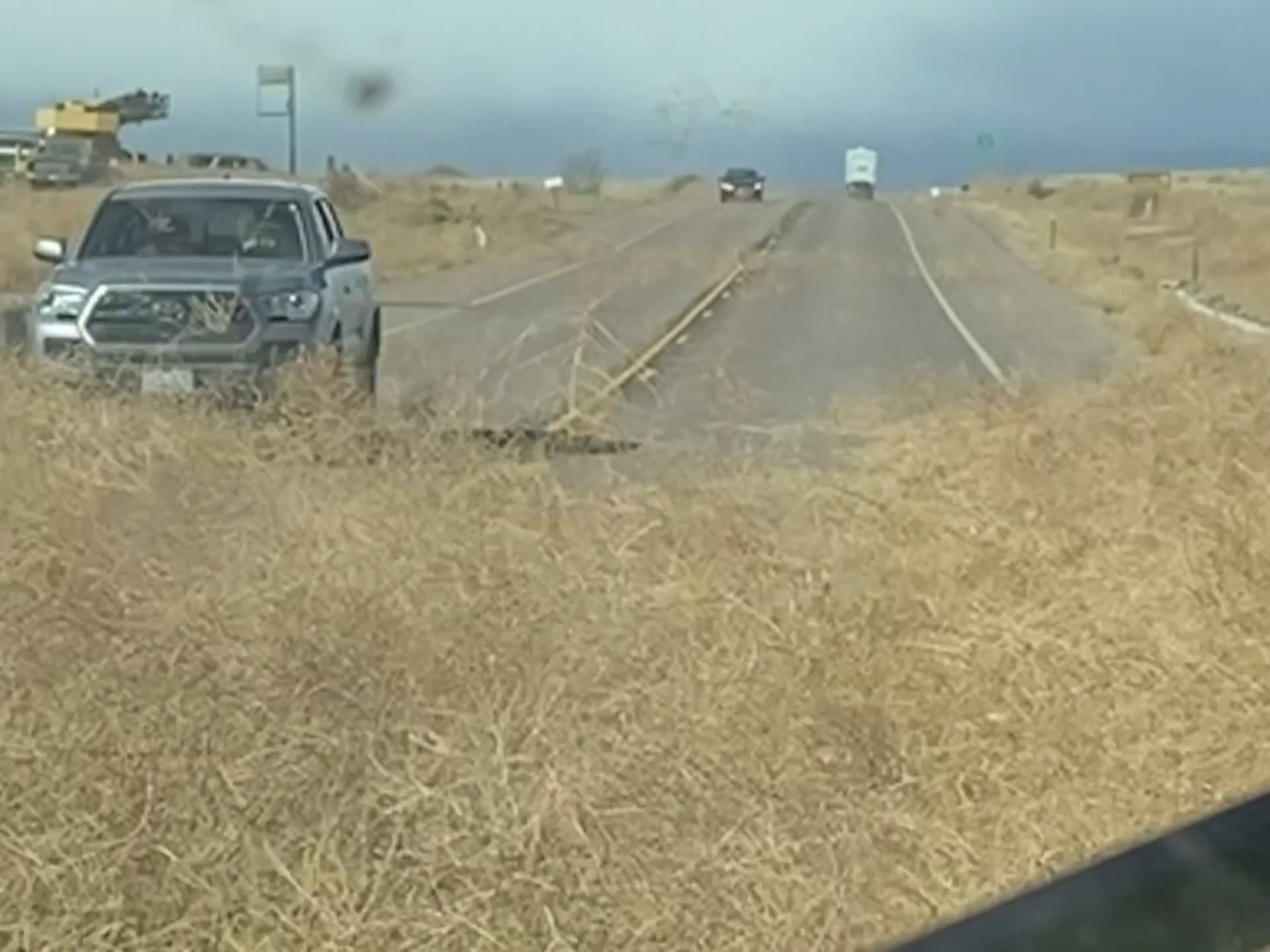 Trying to Drive Through Tumbleweed Covered Roads
