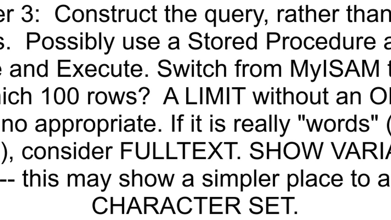 MYSQL LIKEquery becomes too long if I use a variable