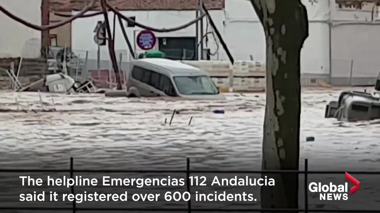 Spain floods: Cars washed away, homes submerged following storm in Huelva province