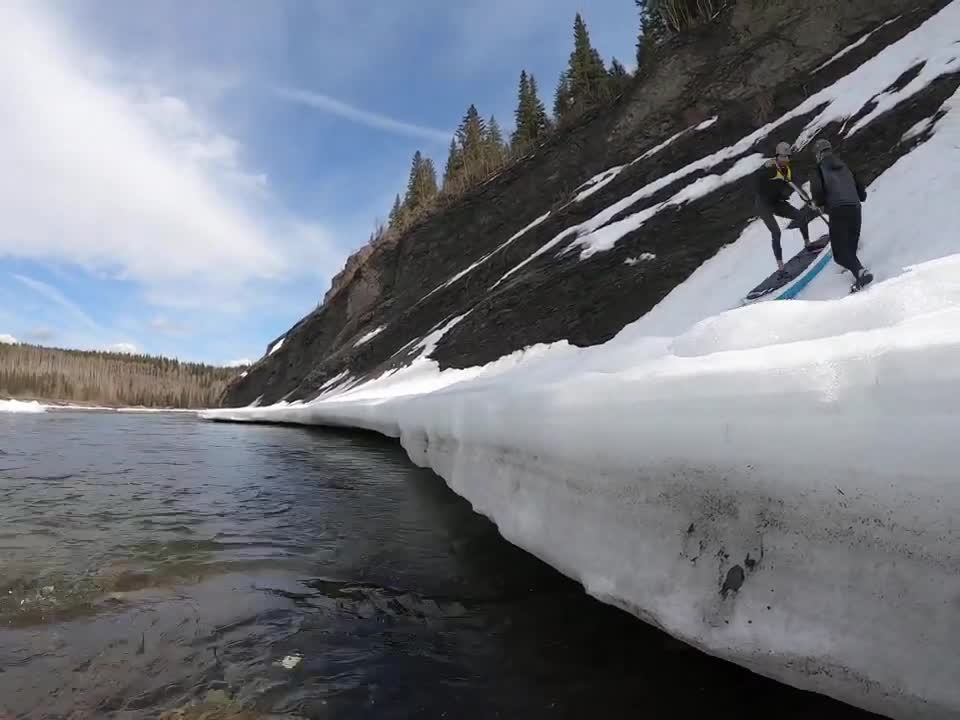 Guy Hesitated Sending It off Snowy Icy Slope Then Fell Into the River