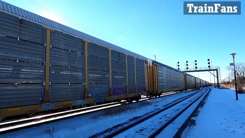 CN 5687 & CN 5641 Engines Autorack Train Eastbound In Ontario