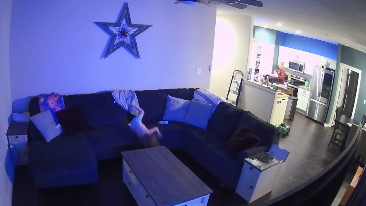 Little Precious Girl Lost Her Balance Playing on the Couch