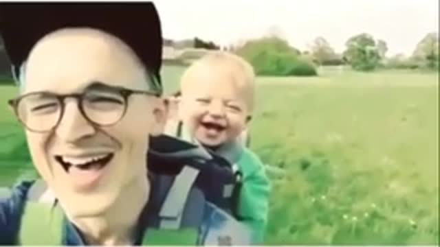 Adorable toddler follow his father smile || very funny