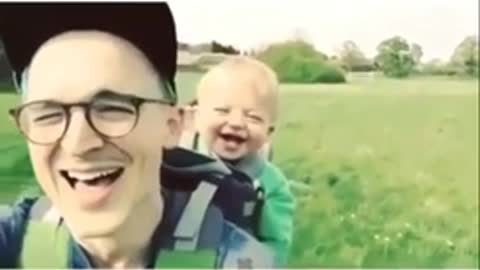 Adorable toddler follow his father smile || very funny