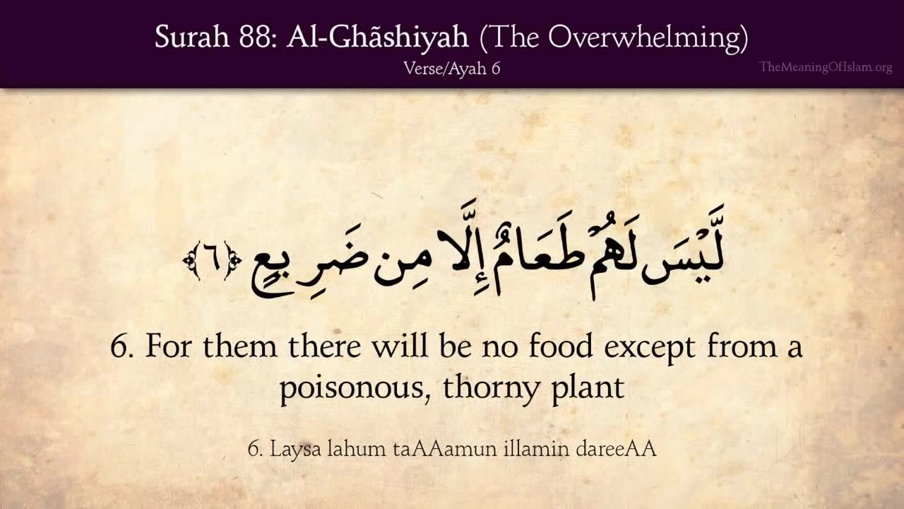 Quran: 88. Surat Al-Ghashiyah (The Overwhelming): Arabic and English translation HD