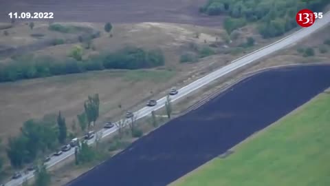 A large Russian convoy destroyed by the Ukrainian army in the city of Kupyansk - archival footage