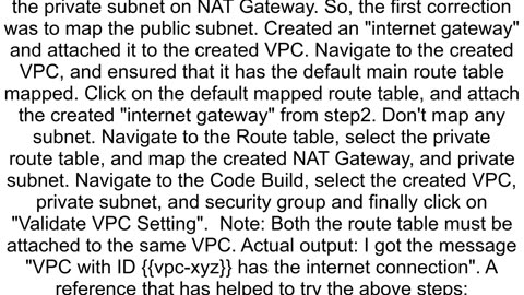 CodeBuild cannot find the 00000 destination for the target internet gateway