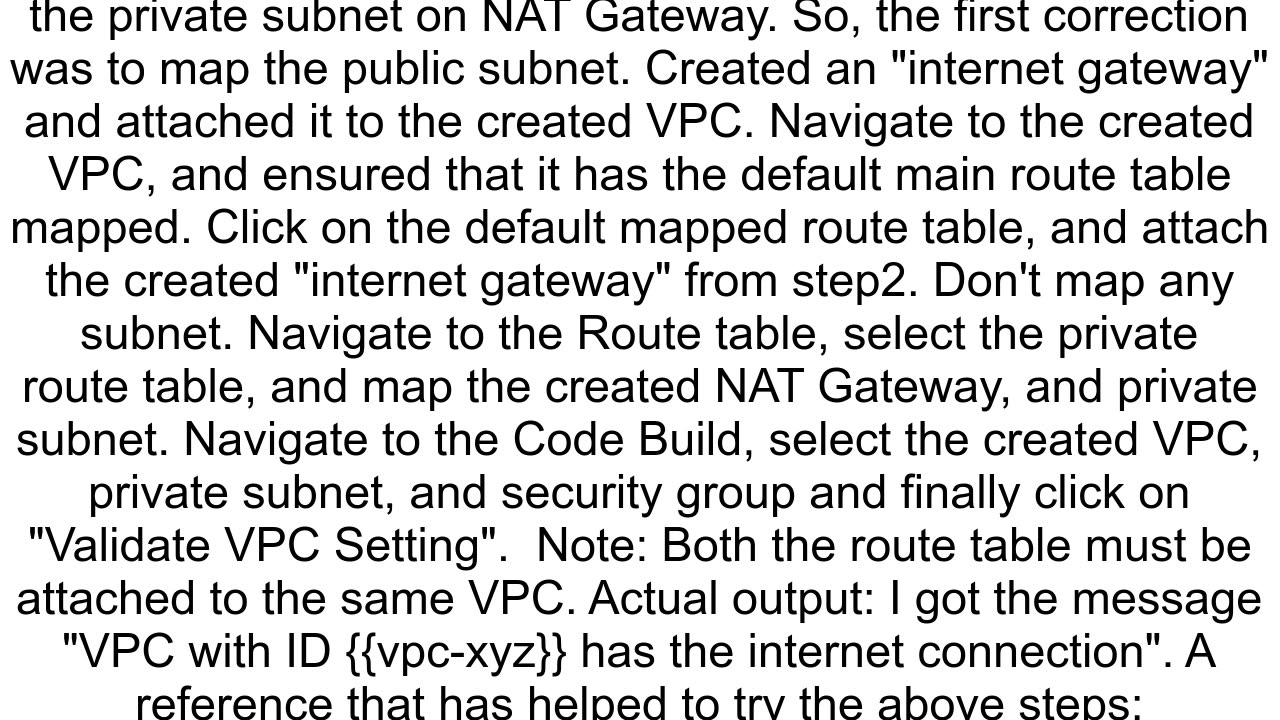 CodeBuild cannot find the 00000 destination for the target internet gateway