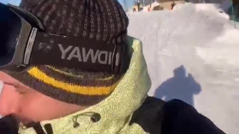 Skier Not Paying Attention to Surroundings Gets a Surprise