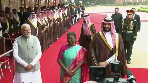 PM Modi at ceremonial reception of the Crown Prince of Saudi Arabia, Mohammed bin Salman Al Saud