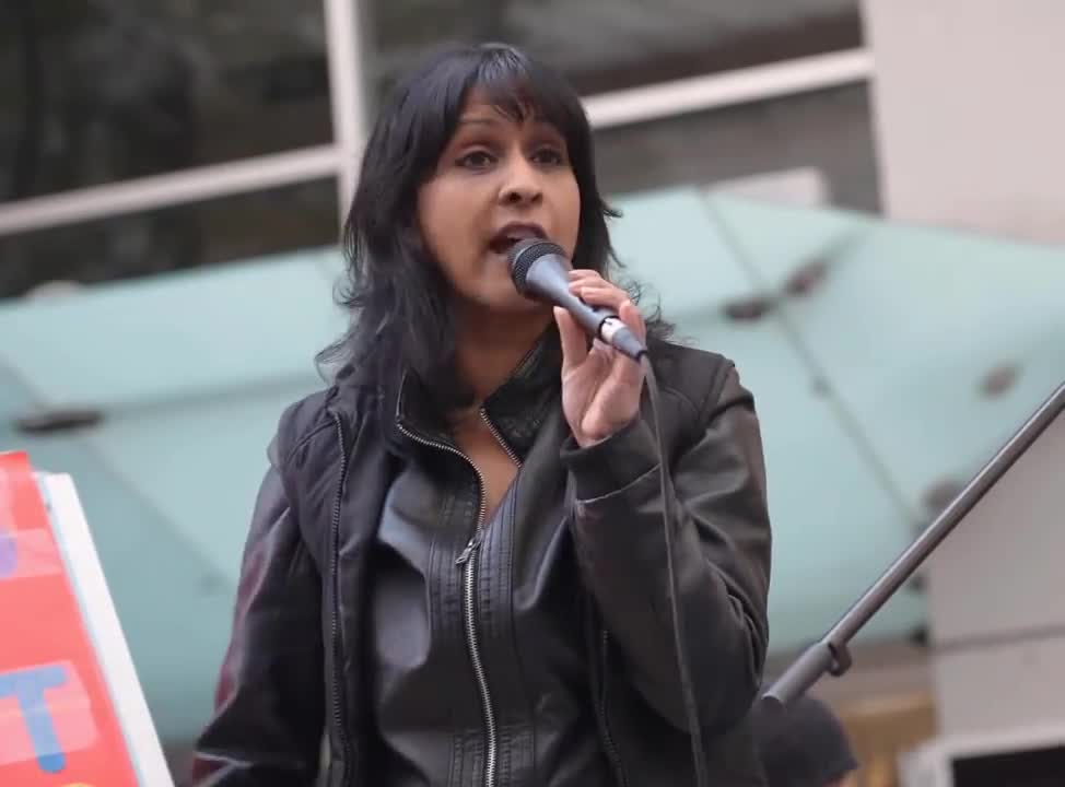 Anita Krishna, former MSM control room director, spoke at The Media Is the Virus Rally, Vancouver