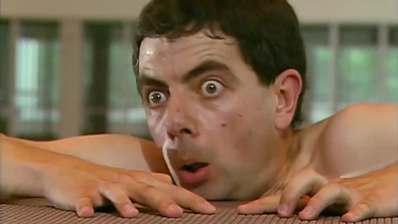 Mr Bean at a swimming pool