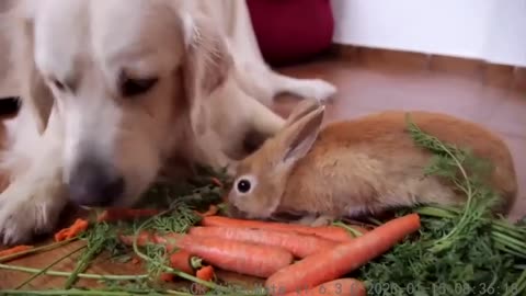 Dog wanted to feed the Rabbit carrots but in the end he ate everything himself