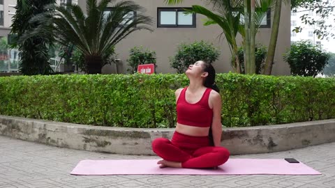 Red- Dress- Girl- Yoga