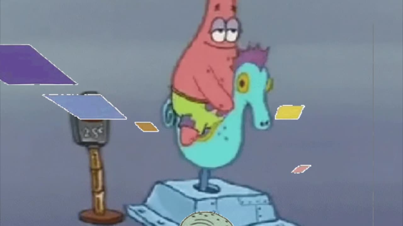 Squidward Is Playing With Tiles While Patrick Rides A Seahorse