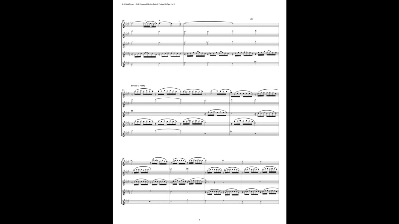 J.S. Bach - Well-Tempered Clavier: Part 1 - Prelude 10 (Flute Quintet)