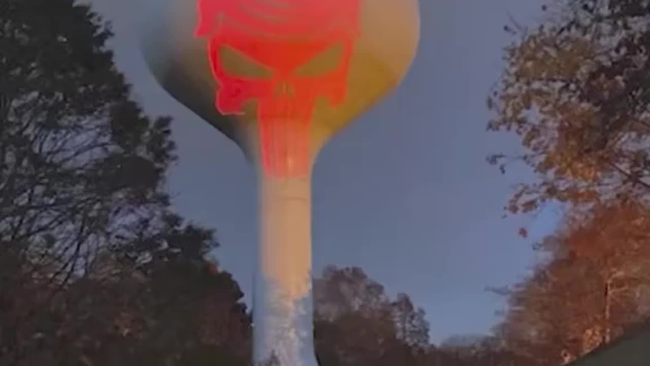 'Punisher' Trump image projected onto water tower