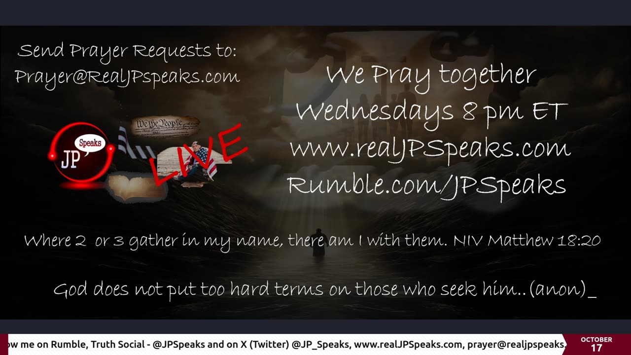 Live Prayer Wednesday 8 pm ET e/ JP Speaks