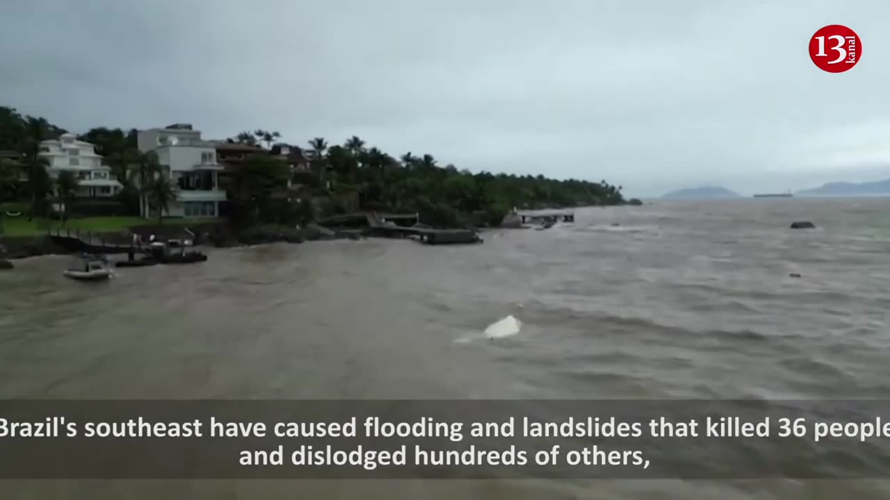 Drone video shows street destroyed by heavy rains in Brazil