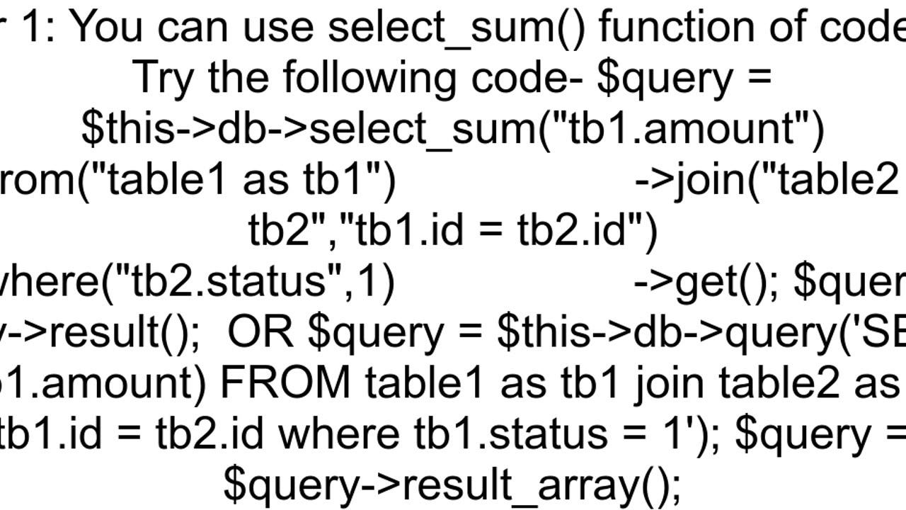 how to get sum of a column with codeigniter query