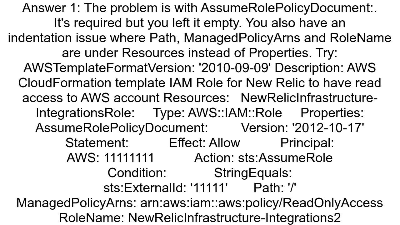 AWS IAM Cloudformation YAML template errror 39null39 values are not allowed