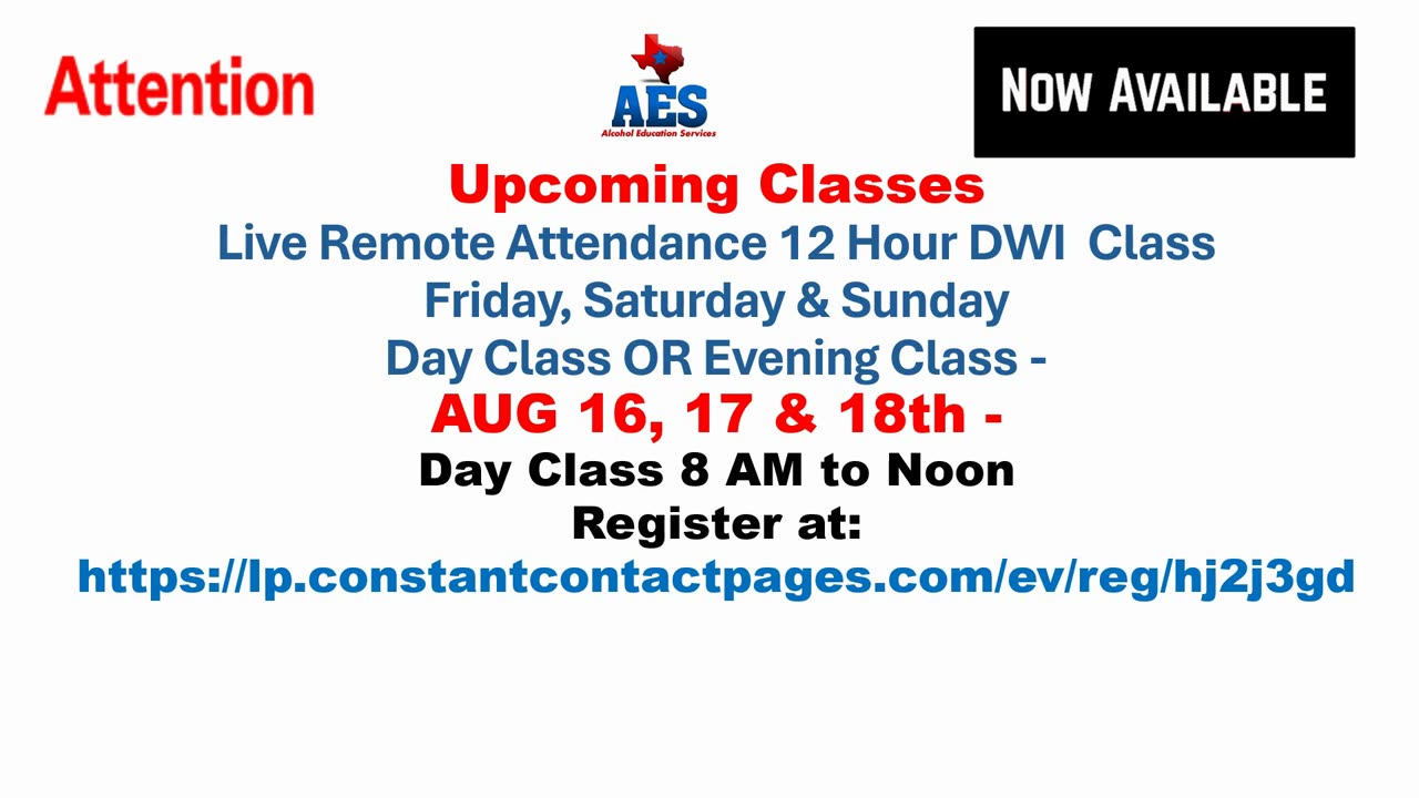 DWI CLASS THIS WEEK & WEEKEND