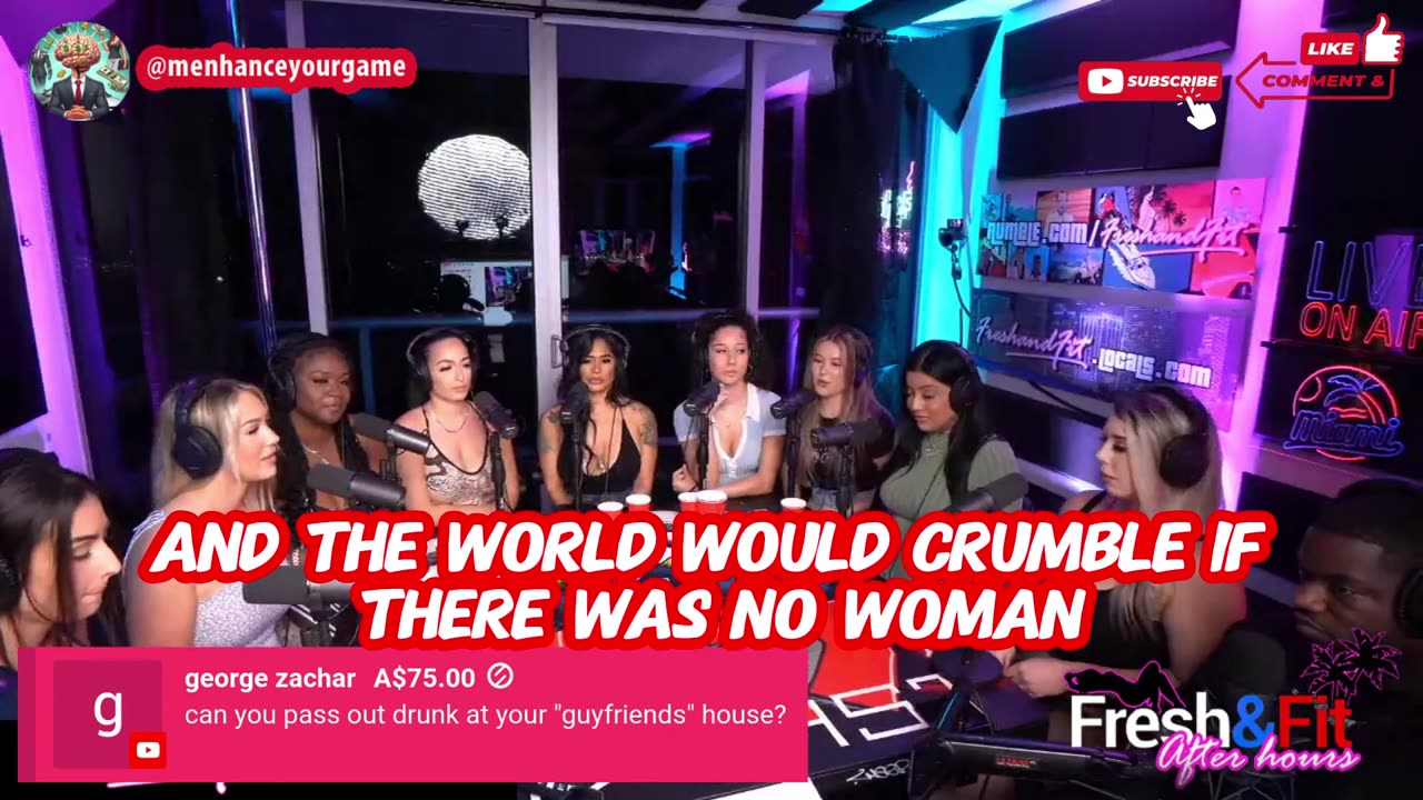 She says "THE WORLD WILL CRUMBLE WITHOUT WOMEN"...MEN, you can't make this up