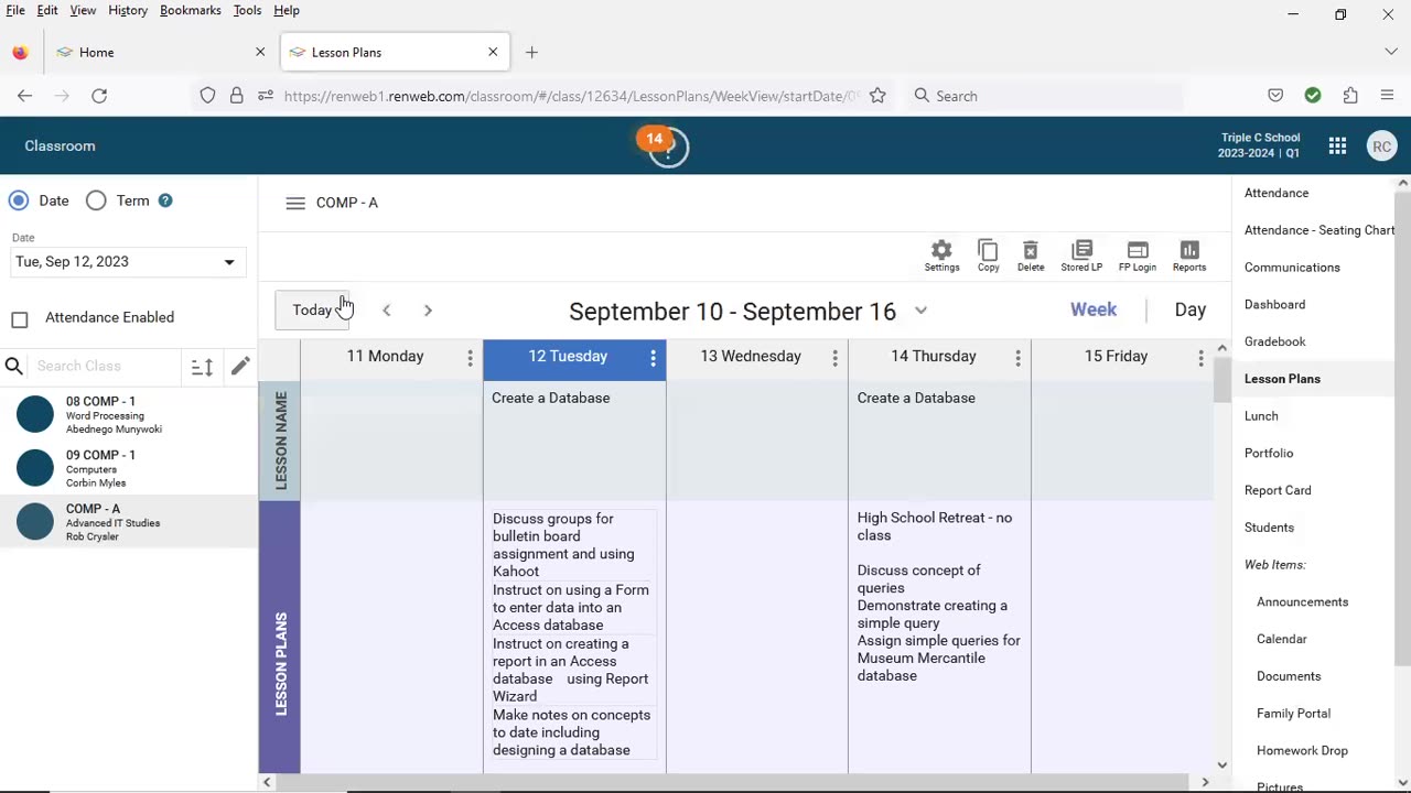 Stored Lesson Plans