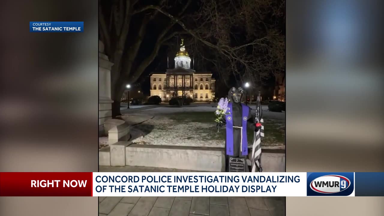 A Satanic display was destroyed outside the New Hampshire Capitol