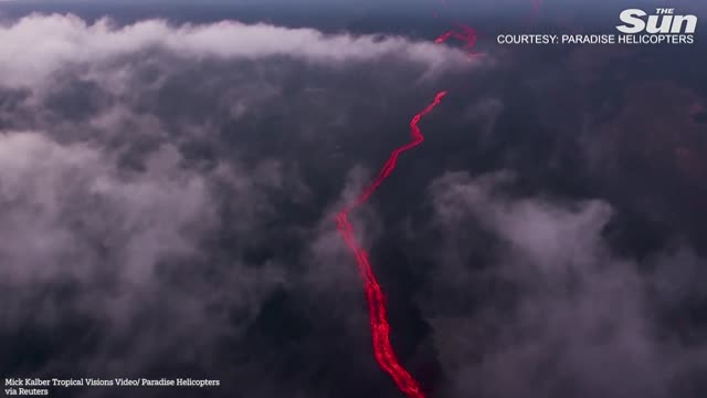 Close-up footage shows Hawaii's Mauna Loa volcano spewing lava and ashes