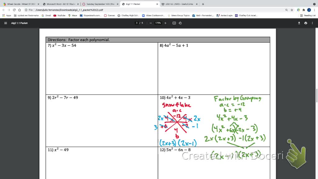 IM3 Alg2 CC 1.1 Multiply and Factor Polynomials