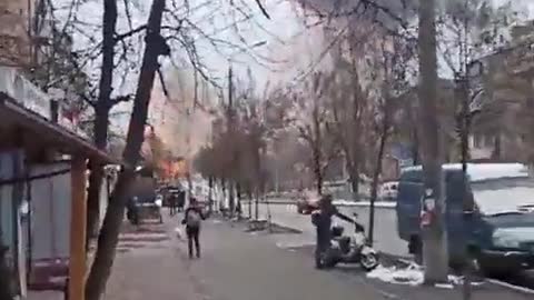 Three guided missiles just slammed into Kyiv, one into this TV tower